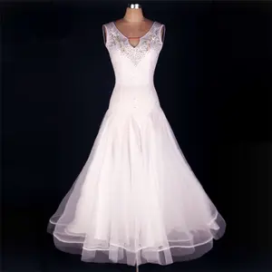 Hot Sale Custom Size Women Girls Performance Competition Wear White Ballroom Dress