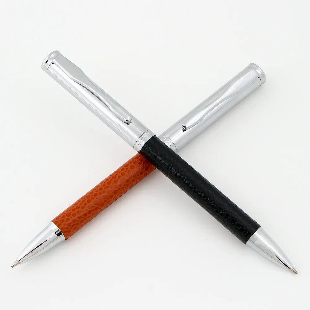 Luxury business leather rollerball pen metal stainless steel ball point pen