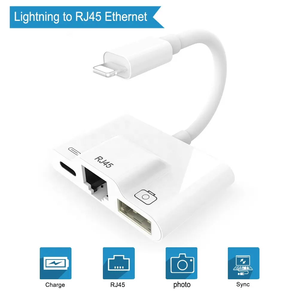 SUNLINE 2019 RJ45 adaptador para conectores de Cable Ethernet con cámara USB lector de tarjetas para 8PIN