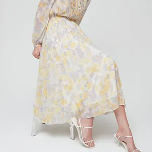 Precio razonable al por mayor bien diseñado mujeres Oficina floral largo midi falda