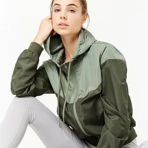 ECOACH Nylon Lining Windbreak Jacket With Hoody Full Zip Up Color Blocked Quick Dry Waterproof Nylon WindbreakerJacket For Women