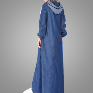नवीनतम मध्य पूर्व डेनिम सुरुचिपूर्ण अबेया गोल कॉलर इस्लैमिक कपड़ों के साथ - Product Image 4