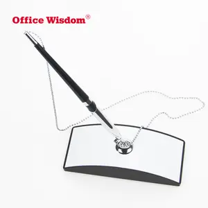 Office Wisdom Classical Plastic table pen white desk pen with chain desk stand ballpoint pen for bank and hotel