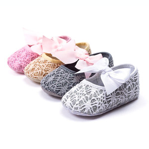 Glitter <strong>Christening</strong> Newborn Baby Ribbon Moccasin <strong>Shoes</strong> - Product Image 1