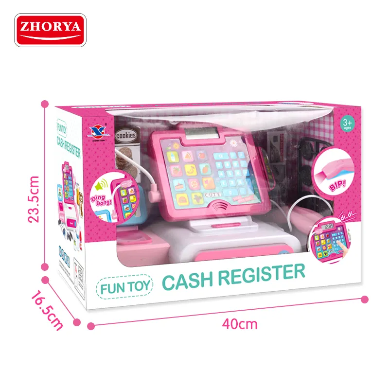 Zhorya गुलाबी लड़कियों बच्चों रसोई खिलौना नाटक खेलने खेल प्लास्टिक एबीएस सुपरमार्केट इलेक्ट्रॉनिक नकदी रजिस्टर खिलौना पैसे के साथ और खाद्य