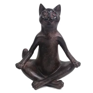 Estatuilla de gato de Yoga rústica Vintage, estatuilla decorativa de meditación, Pose de Yoga