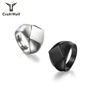 Craft Wolf Custom Logo Fashion Jewelry Gold Silver Titanium Couple Square Antique Stainless Steel Ring For Men Women