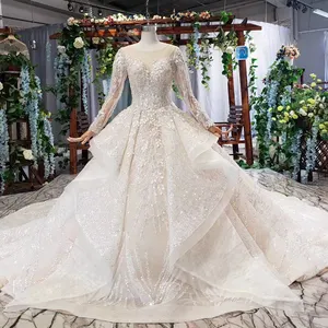 HTL577 High Quality Real Sample Long Train Wedding Dresses Long sleeve White Bridal Gowns