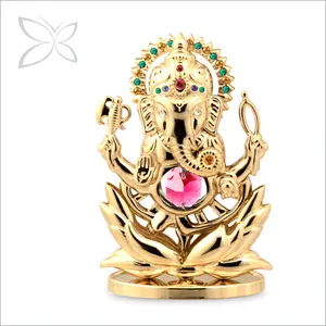 Crystocraft Deluxe Placcato Oro del Metallo Signore Ganesha Statua Decorato con Taglio Brillante Cristalli Indiani di Cerimonia Nuziale di Favore