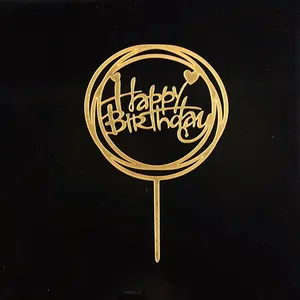 Altın ayna akrilik seviyor kek süslemeleri akrilik mutlu doğum günü pastası Topper ile daire