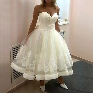 Tela de Organza una línea, longitud de té de novia de la boda Vestido vestido