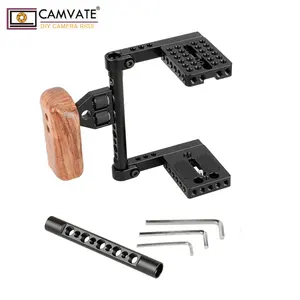 CAMVATE Height Adjustable Aluminum Alloy Dslr Camera cage with Wooden Handle