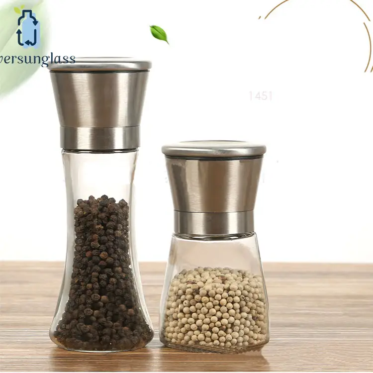 Di alta Qualità Bottiglia di Vetro In acciaio inox Nero Pepper Mill Grinder