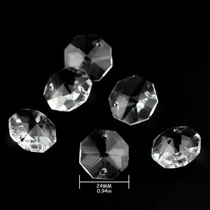 Transparent 10mm-50mm two holes glass octagonal prisms beads chandelier parts for jewelry making lampwork