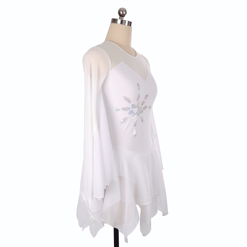 White Figure Skating Costume for Girls - Long Sleeve Dress with Skating  Skirt, Ideal for Figure Skating Competitions and Performances