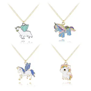 Đáng Yêu Đầy Màu Sắc Tráng Men Loạt Động Vật May Mắn Unicorn Charm Mặt Dây Chuyền