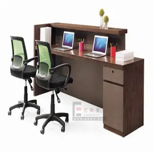 Furnitur Kantor Berkualitas Tinggi Meja Resepsi Digunakan Di Rumah Meja Resepsionis Hitam untuk 2 Orang dengan Logo
