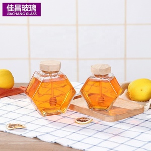 Pot de miel Hexagonal à couvercle en bois, bocaux en verre avec tige à mélanger pour <span class=keywords><strong>le</strong></span> miel - Product Image 4