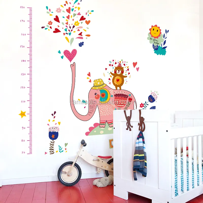 Child Cute Elephant Wall Sticker Kids Height Growth Chart For Kids Room Decor classroom decorations