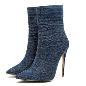 <strong>China</strong> Wholesale Footwear Denim High Heel <strong>Ankle</strong> <strong>Boots</strong> Women Shoes Pointed Toe Zipper Rubber Stiletto <strong>Ankle</strong> <strong>Boots</strong>