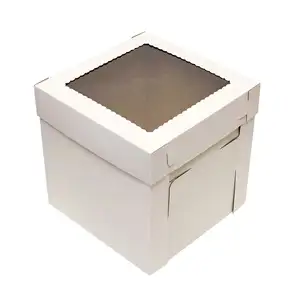 Картонная коробка для пирожных, высокая безопасная для пищевых продуктов, 10 х10х8 дюймов, белая простая глубокая коробка для пирожных из крафтовой бумаги, 8 дюймов, с окошком
