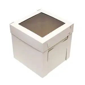 10x10x8"E flute high tall food safe cardboard large cake box White Kraft Plain 8" Deep Cake Box with window