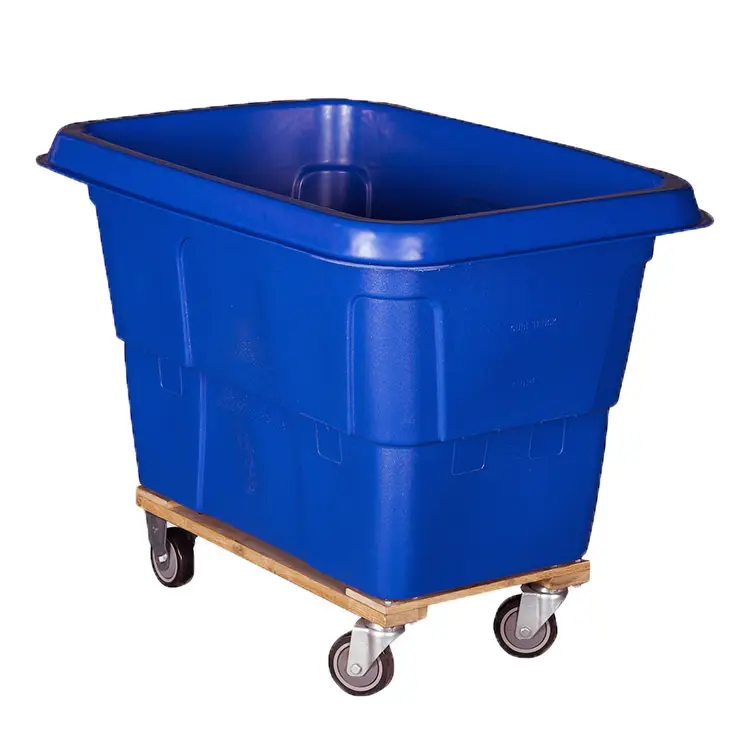 ארבעה-גלגל PE כחול 600 £ קיבולת מסחרי עגלת הכביסה נע חיצוני מעוקב משאית