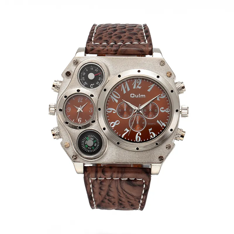 Oulm HP1349 New Sport Watches Men Super Big Large Dial Male Quartz Clock Decorative Thermometer Compass Luxury Men Wrist Watch