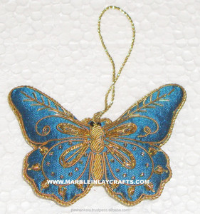 Unique Design <b>Butterfly</b> Shape Custom Design Pure Fabric Zari Embroidery Work Christmas Hanging <b>Ornaments</b> - Product Image 1