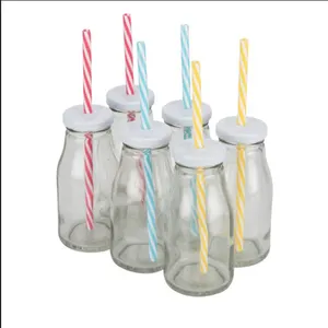 200ml 300ml 500ml Vintage Glass Milk Bottles with Twist Off Lids and Straws