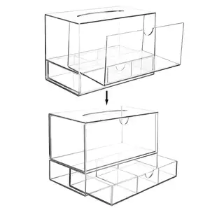 Bening Grosir Kotak Tisu Persegi Panjang Plastik Tempat Serbet Akrilik dengan Kotak Laci