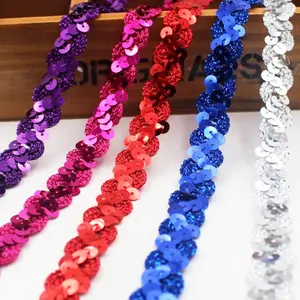 wave shape white black red different colored sequin beaded lace trim for costume