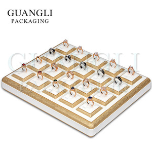 Doré sur tranche Pu-fil <span class=keywords><strong>Dessin</strong></span> Anneau vitrine avec 20 trous gros moderne boîte à bijoux - Product Image 1