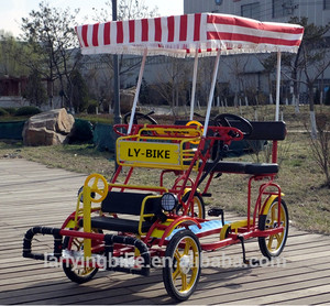 2024 nuovo telaio in acciaio popolare per 2 persone bici in tandem/quattro ruote surrey bici bicicletta con seggiolino per bambini - Product Image 2
