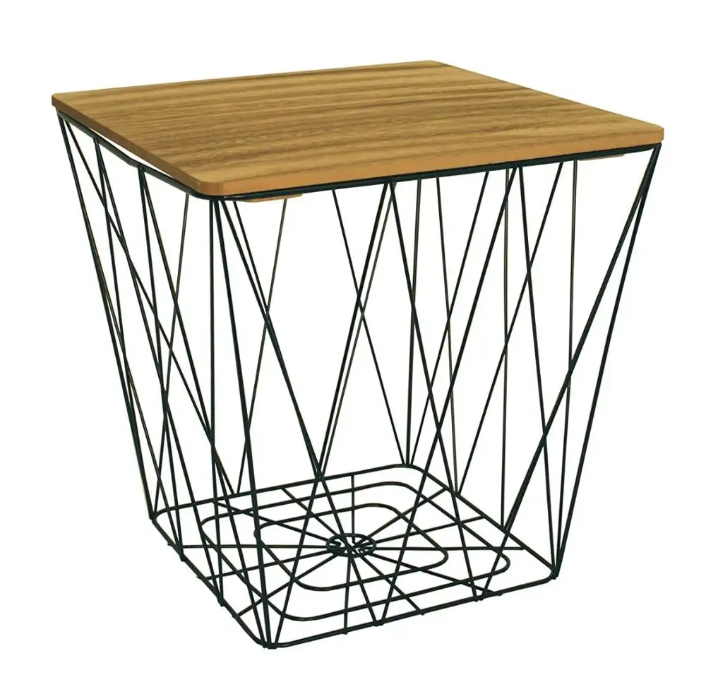 Sıcak satış promosyon zarif tasarım Metal Mdf yan masalar sehpa dekoratif ahşap üst Metal tel sepet