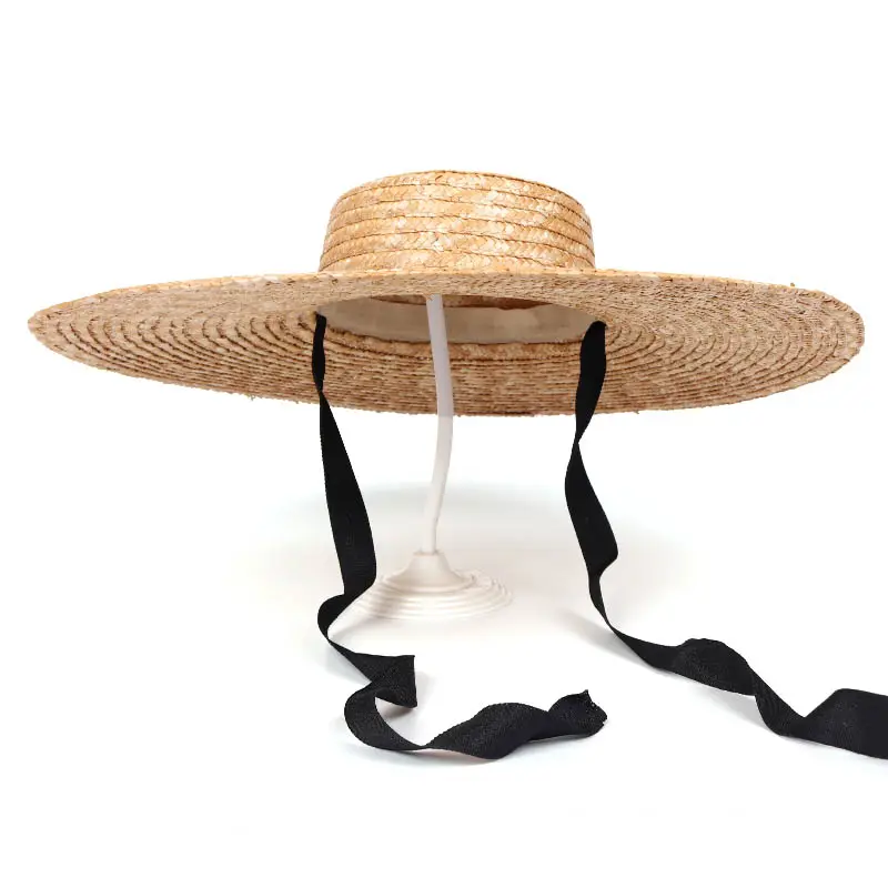 Grosir Topi Matahari Panama Wanita Pinggiran Lebar Besar Fashion Musim Panas Topi Jerami Pantai Alami Tali Pita untuk Wanita