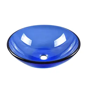 ब्लू पारदर्शी रंग गोल आकार कांच के बर्तन सिंक