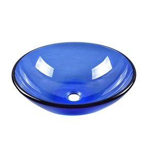Évier de bateau en verre, translucide, <span class=keywords><strong>bleu</strong></span> marine, forme ronde, couleur - Product Image 1