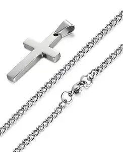 STEEL Stainless Steel Cross Pendant Chain Necklace for Men Women