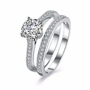 925 Sterling Silver Factory High Quality Pave CZ Stone Ring Set For Women