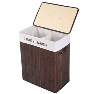<strong>Hamper</strong> Laundry Basket Washing Cloth Bin Rectangle Foldable Bamboo Ranger Lid Brown Storage Baskets Square Dark Brown 52*32*63 - Product Image 4