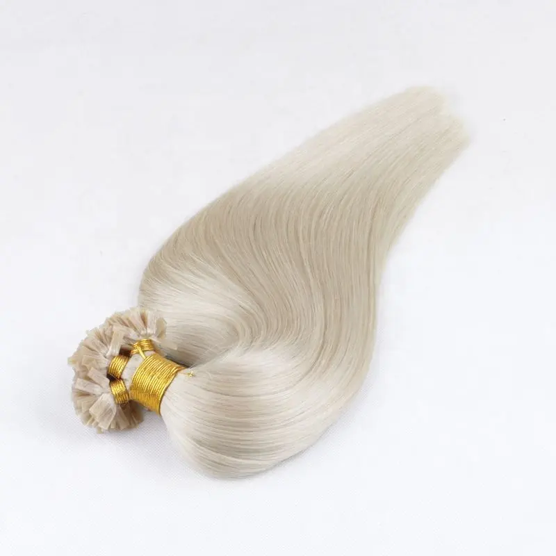10A Top Bombe Qualität Keratin 100% Remy Menschlichen Russische Weiß Blonde Doppel Gezogen Flache Spitze Haar Verlängerung