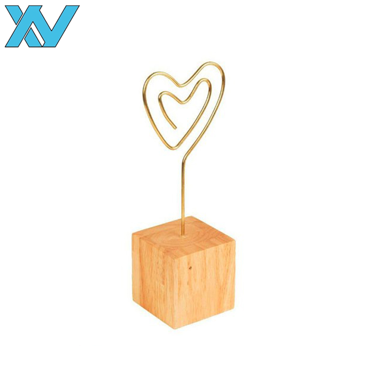 New customized heart shaped wooden base office products memo clip