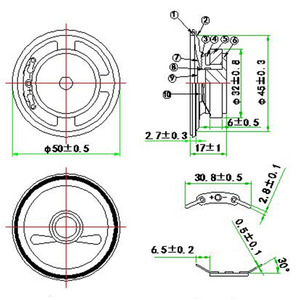 LS50W-23-R45 Loa 50Mm 2Inch 45Ohm 0.25W Giấy Cone Ferrite Đặc Biệt Thiết Bị Đầu Cuối Tấm Thiết Bị 32 Nam Châm Loa 3.36V - Product Image 3