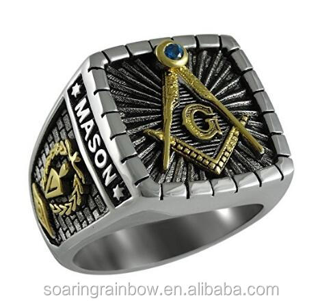 Master Mason Stainless Steel Masonic 18 18k Gold Plated Freemason Ring