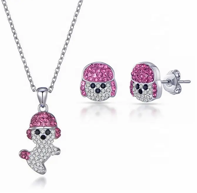 925 комплект украшений для щенков из стерлингового серебра на заказ, очаровательные розовые серьги и ожерелье с цирконом для женщин