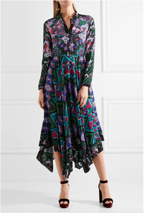 2017 Nuevo diseño de <span class=keywords><strong>manga</strong></span> larga vestidos maxi dobladillo asimétrico vestidos florales - Product Image 3