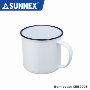 SUNNEX Vaisselle en émail directe d'usine Service de vaisselle Assiette à vaisselle en émail blanc à bord bleu en porcelaine fondue sur l'acier inoxydable - Product Image 6