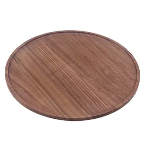 Commercio all'ingrosso solido legno vassoio organizzatore personalizzato rotondo in legno di noce vassoi