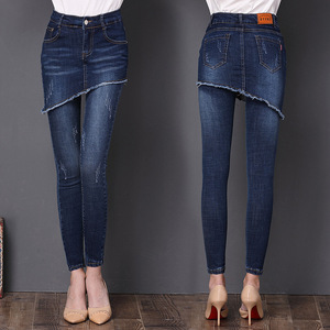 YSMARKET Jeans de Mezclilla para Mujer, Faldas Pantalón, Tallas Grandes, Cintura Media, Jeans Lápiz Largos, Pantalones Culottes de Mezclilla Elástica de Algodón, <span class=keywords><strong>Calsa</strong></span> E980 - Product Image 5